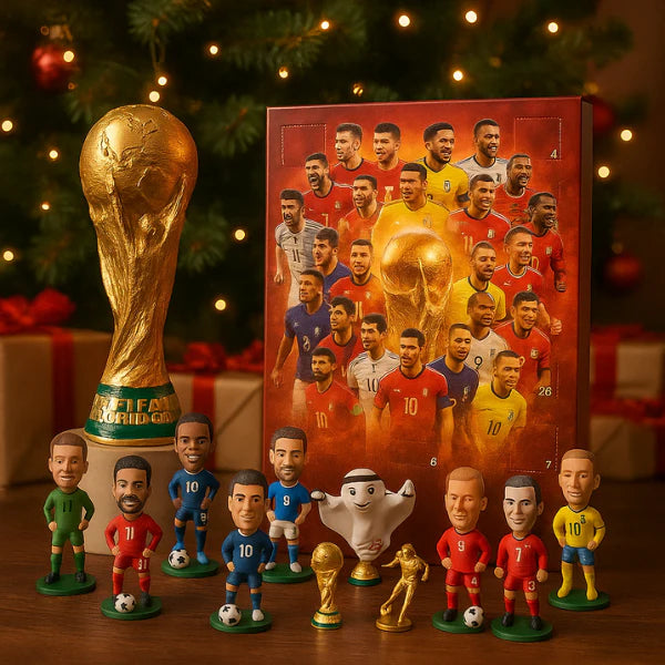 Fotballadventskalender, fotballadventskalender 2024, 24 dager til jul, inkluderer 24 leker for fotballfans, julepynt, gaver til fans